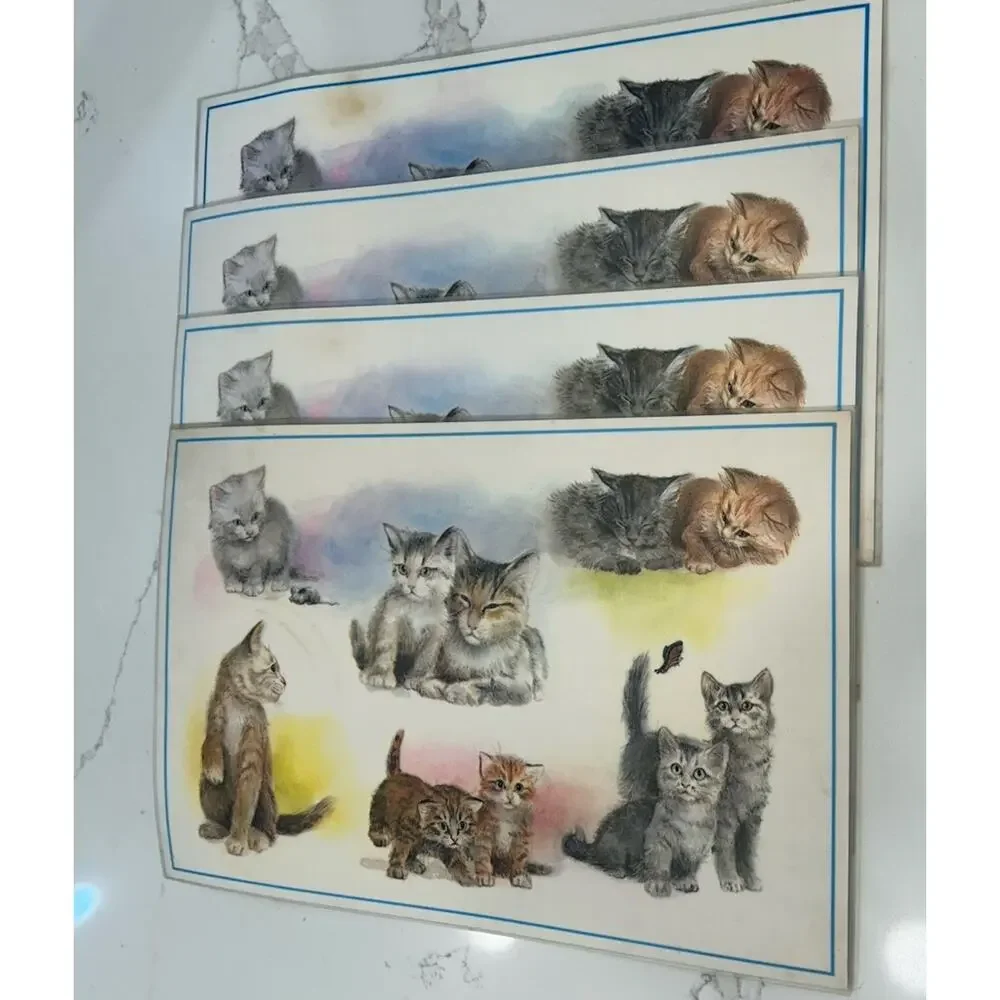 Conimar‎ Conimats Decorator Reversible Placemats Kitten Cat Green Gingham Set 4